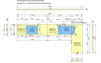 Zeichnung der Mondariz Granit Arbeitsplatten