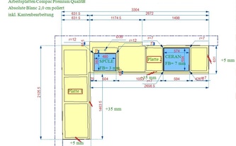 Zeichnung der Compac Quarzagglo Arbeitsplatten