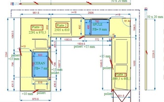 CAD Zeichnung der Granit Arbeitsplatten und Sockelleisten Meera White