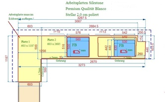 CAD Zeichnung der Silestone Arbeitsplatten Blanco Stellar