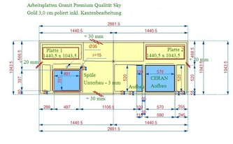 CAD Zeichnung der Innsbruck Granit Arbeitsplatten Sky Gold