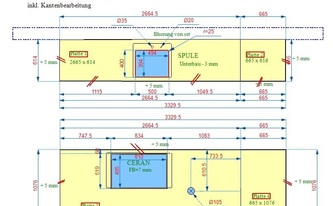 Skizze der zwei Arbeitsplatten aus Caesarstone