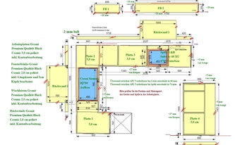 CAD Zeichnung der Granit Arbeitsplatten, Rückwände, Wischleisten und Fensterbänke