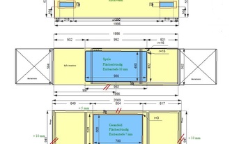 CAD Zeichnung der zwei Arbeitsplatten und einer Rückwand