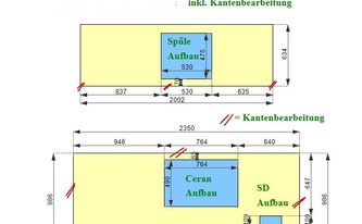 CAD Zeichnung der zwei Arbeitsplatten im Kempten