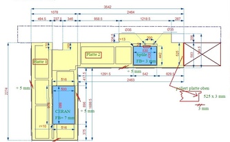 CAD Zeichnung der zwei Granit Küchenarbeitsplatten