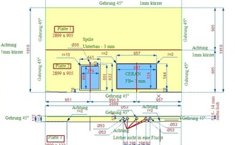 CAD Zeichnung der Keramikarbeitsplatten