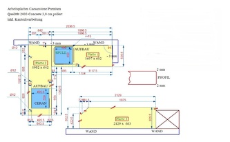 Skizze der Caesarstone Arbeitsplatten