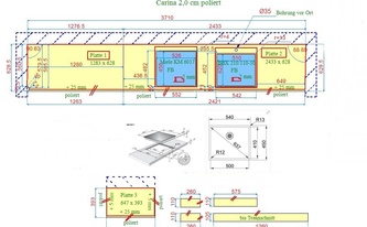 CAD Zeichnung der Caesarstone Arbeitsplatten Frosty Carrina