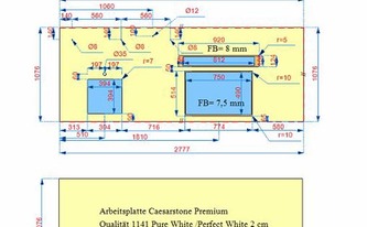 Zeichnung der Caesarstone Arbeitsplatten in Köln