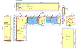 CAD Zeichnung der Caesarstone Arbeitsplatten und Rückwände Cashmere