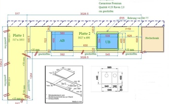 CAD Zeichnung der Caesarstone Arbeitsplatten Raven