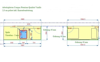 Zeichnung der zwei Compac Quarzagglo Arbeitsplatten