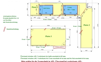 CAD Zeicung der L-Küche in Köln mit Dekton Arbeitsplatten