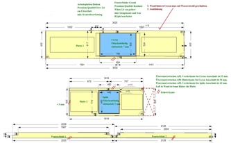 CAD Zeichnung der zwei Dekton Arbeitsplatten und zwei Granit Fensterbänke