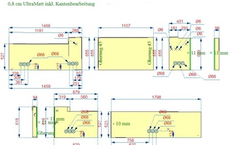 CAD Zeichnung der Dekton Rückwände