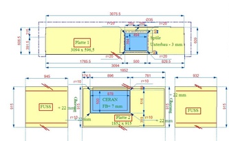CAD Zeichnung der Dekton Arbeitsplatten und Seitenwangen
