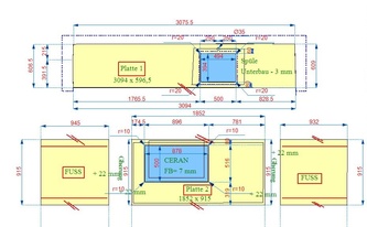 CAD Zeichnung der Dekton Arbeitsplatten und Seitenwangen