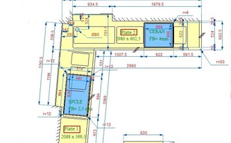 Zeichnung der Küche in Köln mit Dekton Arbeitsplatten