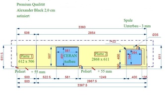 CAD Zeichnung der Granit Arbeitsplatten Alexander Black in Köln