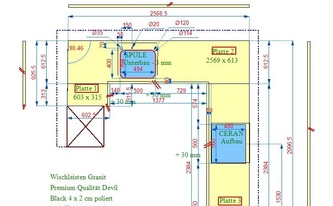 CAD Zeichnung der Granit Arbeitsplatten und Wischleisten