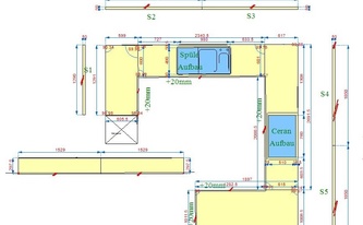 CAD Zeichnung der Granit Arbeitsplatten und Wischleisten Suede/ Coffee Brown