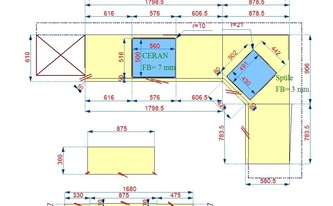 CAD Zeichnung der Granit Arbeitsplatten, Rückwände und Fensterbank