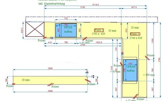 CAD Zeichnung der Granit Arbeitsplatten in Köln