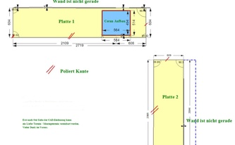 CAD Zeichnung der zei Granit Arbeitsplatten für die Küche in Köln 