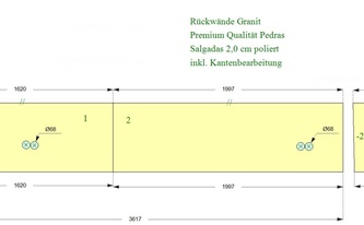 CAD Zeichnung der drei Granit Rückwände für die Küche in Köln