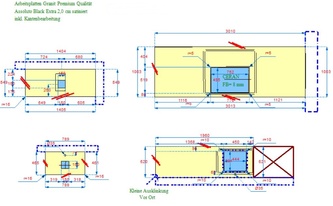 Zeichnung der jeweil zwei Arbeitsplatten und Waschtischplatten aus Granit