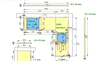 CAD Zeichnung der L-förmigen Küche in Köln