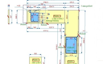 CAD Zeichnung der Granit Arbeitsplatten und Wischleisten Devil Black