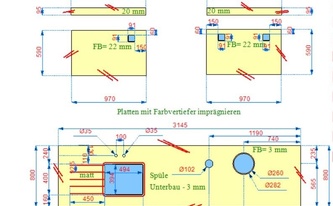 CAD Zeichnung der Küchenarbeitsplatten aus Granit