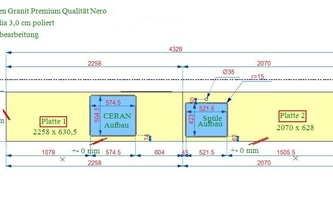 CAD Zeichnung der zwei Granit Arbeitsplatten in Köln