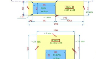 CAD Zeichnung der Granit Arbeitsplatten der IKEA Küche