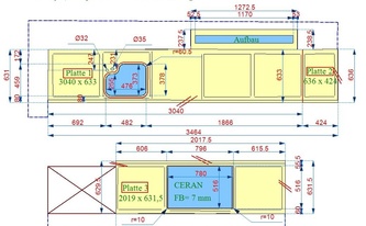 CAD Zeichnung der Granit Arbeitsplatten in Köln