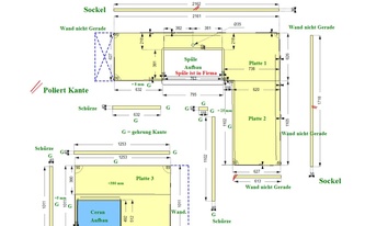 CAD Zeichnung der Porcelanosa Arbeitsplatten und Wischleisten