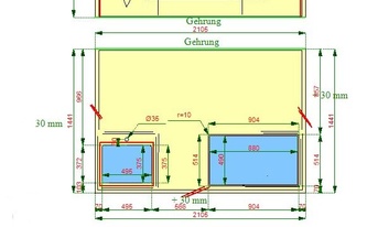 Quarz Arbeitsplatten und Seitenwange - CAD Zeichnung