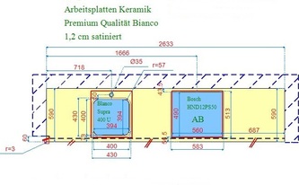 CAD Zeichnung der Keramikarbeitsplatten Bianco