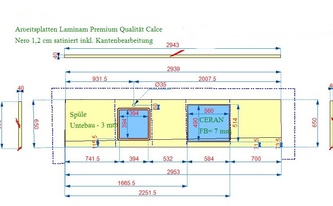 CAD Zeichnung der Laminam Arbeitsplatten