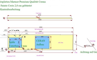 Marmor Arbeitsplatte und Wischleiste - CAD Zeichnung