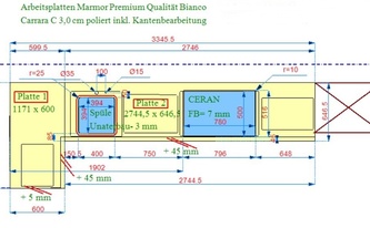 CAD Zeichnung der Marmor Arbeitsplatten