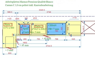 CAD Zeichnung der Marmor Arbeitsplatten