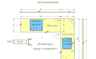 CAD Zeichnung der Marmor Arbeitsplatten und Sockelleisten