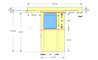 CAD Zeichnung der Neolith Arbeitsplatte und Fensterbank