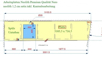 Zeichnung der Neolith Arbeitsplatte