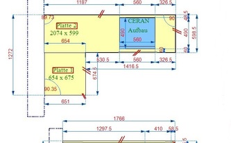 Zeichnung der Schiefer Arbeitsplatte aus dem Material Mustang Schiefer in Köln