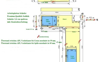 CAD Zeichnung der Küche in Köln mit Schiefer Arbeitsplatten