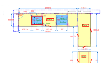 CAD Zeichnung der zwei Schiefer Arbeitsplatten und Seitenwange